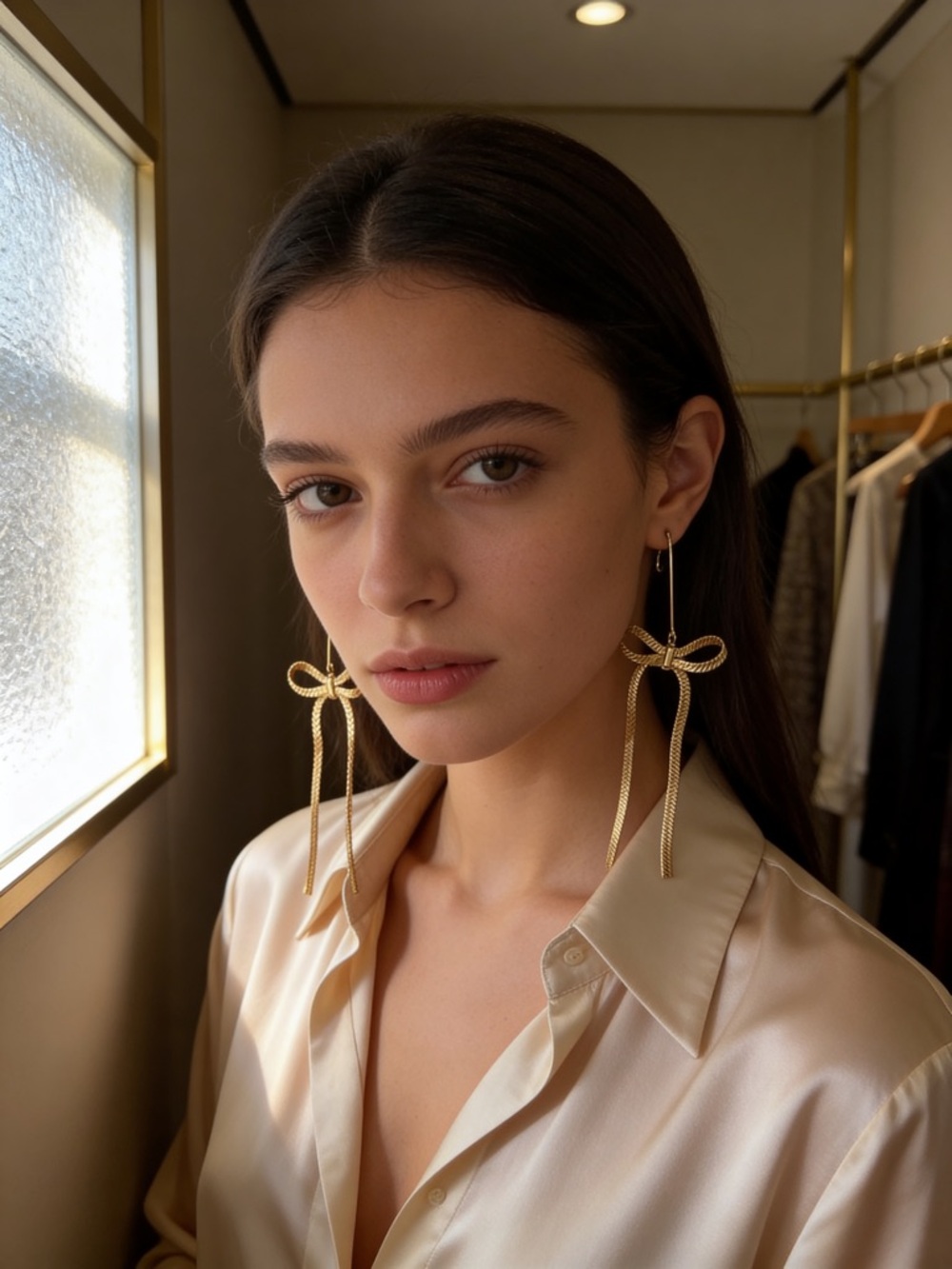 Issac Mizrahi Elegant Herringbone Gold Bow Drop Earrings - NWT
